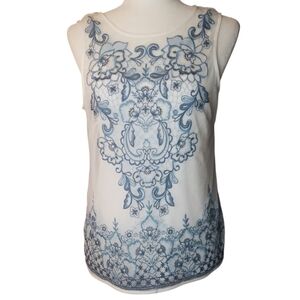 Elegant White and Blue Embroidered Women's Top